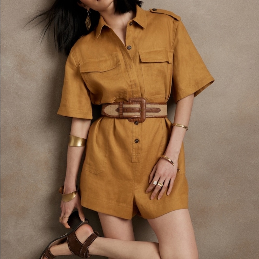 Banana Republic Linen Romper Bold Bronze Size 2 - NWT
